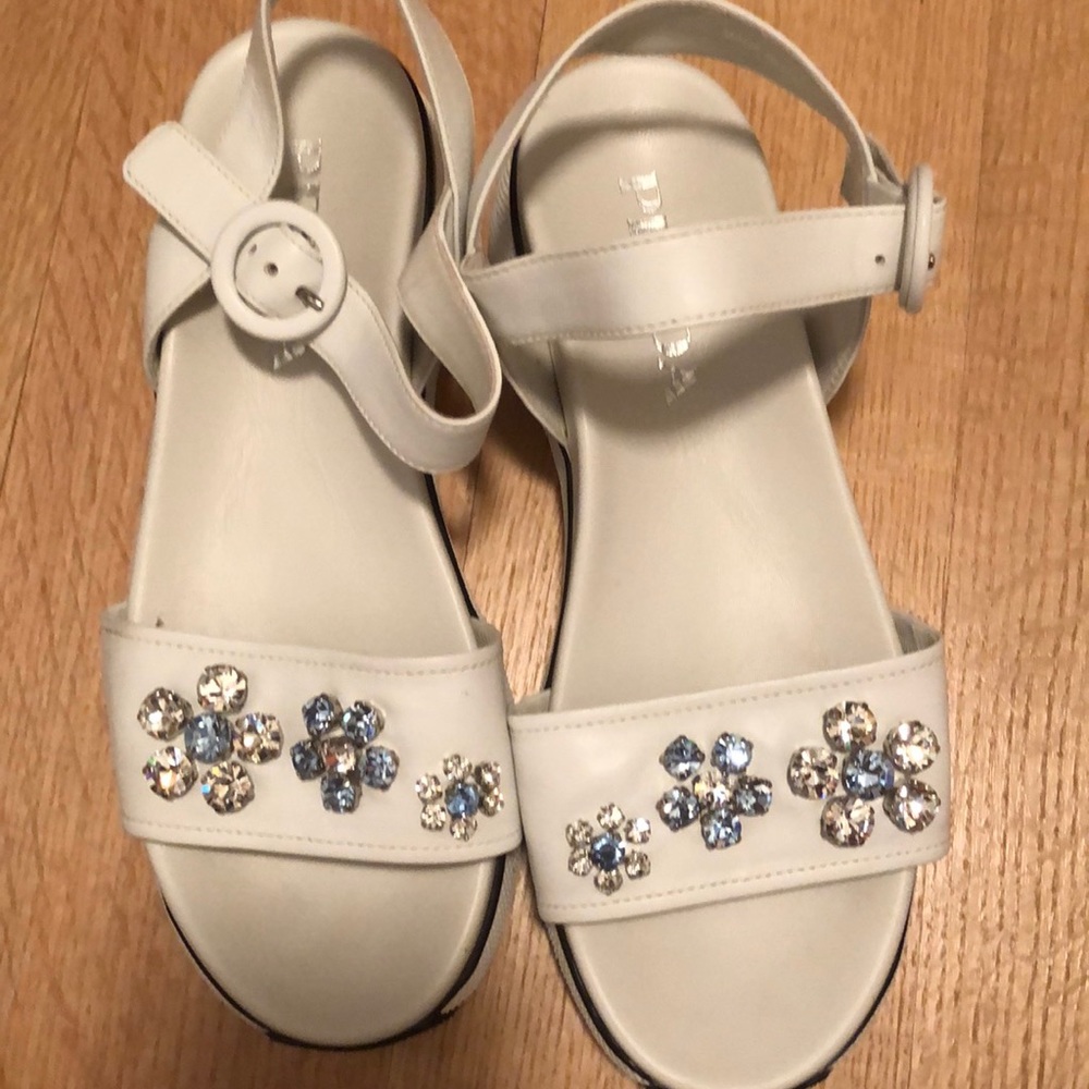 Prada white jeweled sandal sneaker hybrid